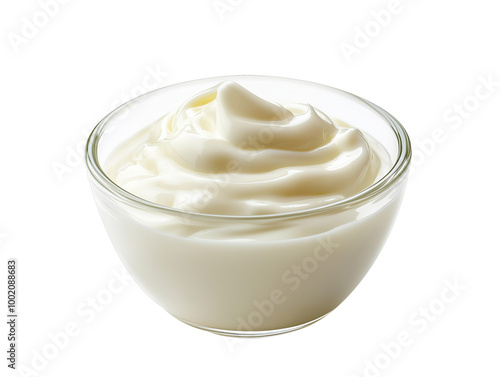 bowl of homemade yogurt cream isolated on white transparent background