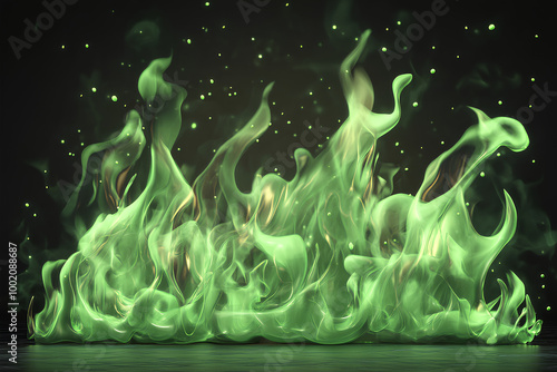 Mystical green Fire Flames 3d icon photo