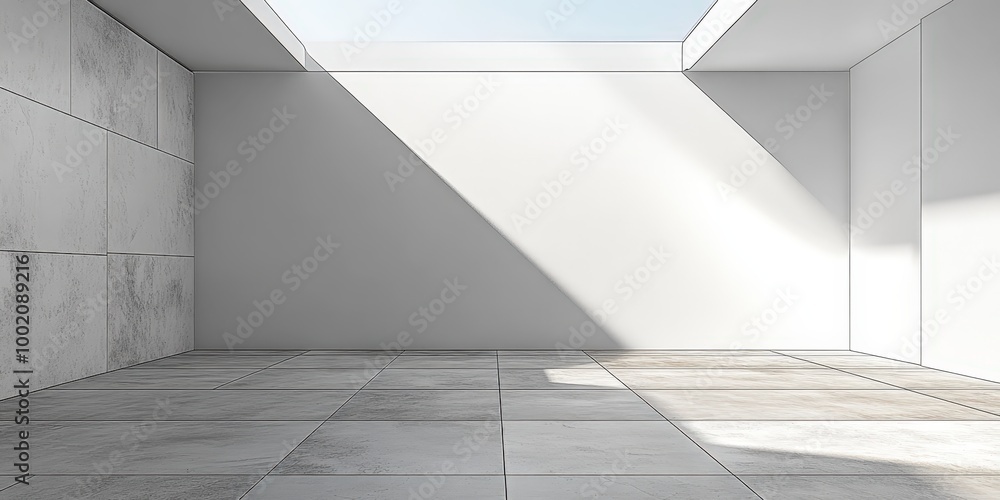 Bright Empty Room with Skylight and Tile Floor Bright Empty Room with Skylight and Tile Floor