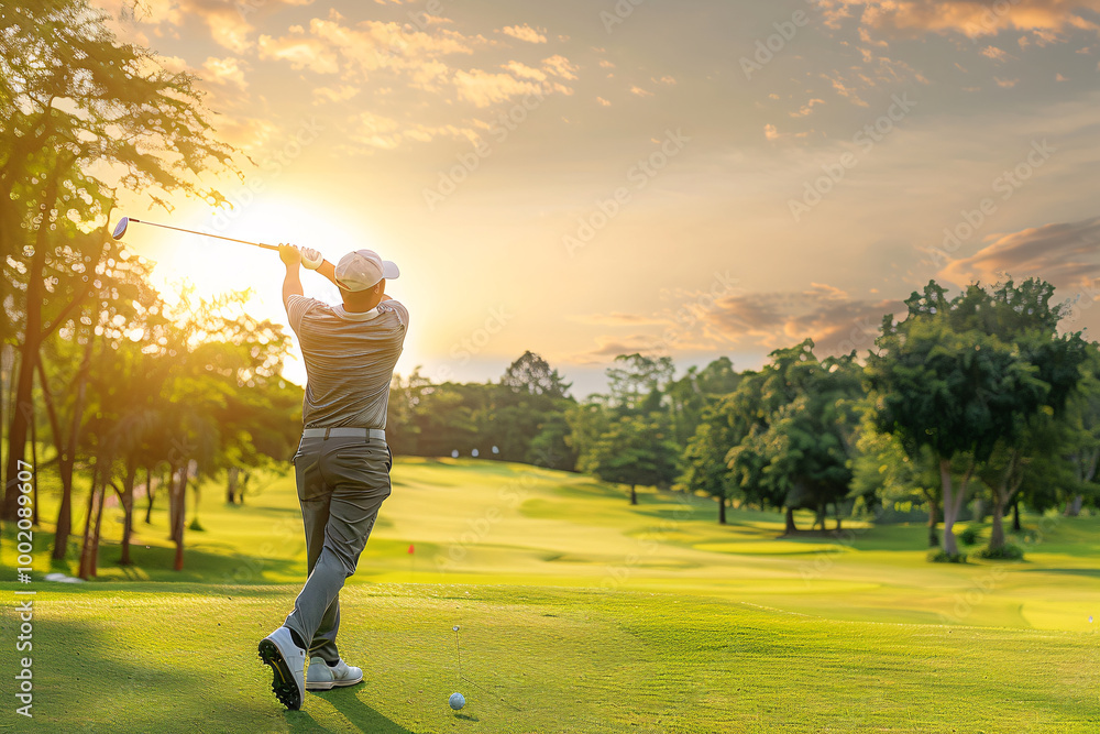 golfer hits the ball at golf course golfer hits the ball at golf course