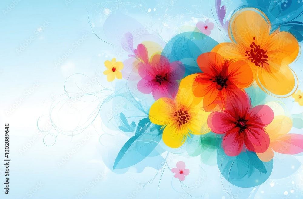 Obraz premium Colorful Floral Bouquet on Light Blue Background 