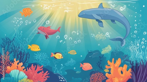 Children can trace, connect dots, and color vibrant coral reefs with ocean animals photo