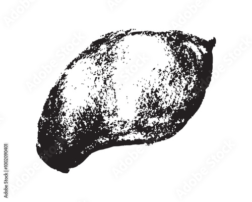 Vector mango emblem. Brazilian Mango pencil drawing. Tropical fruit symbol. Black sketch of Exotic fruit. Mangoes sign. Asian Mangos fruit illustration. Hand-drawn Carabao mango logo template.