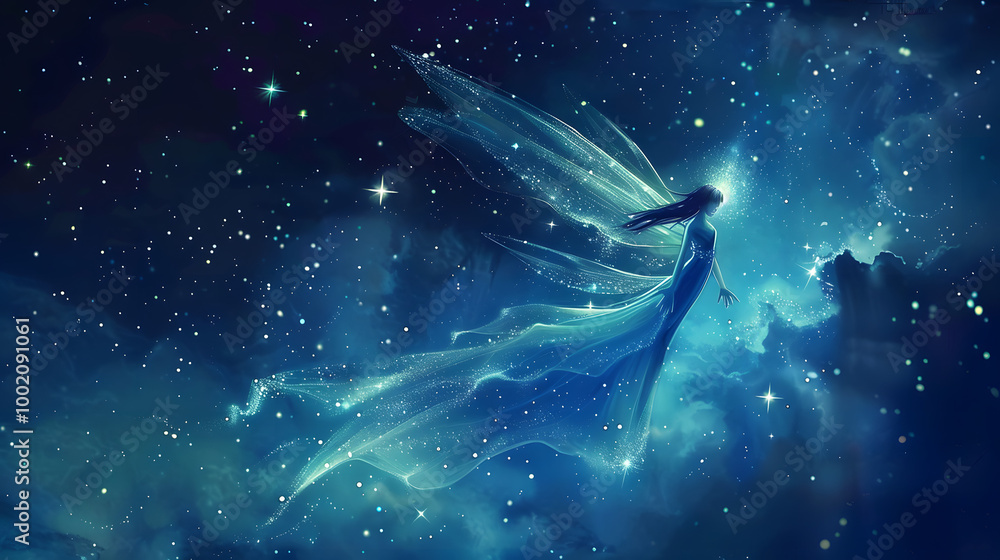 Beautiful cute fairies flying in the sky at night. Adorable scene of fairies flying in the sky. Beautiful cute fairies flying in the sky at night. Adorable scene of fairies flying in the sky.