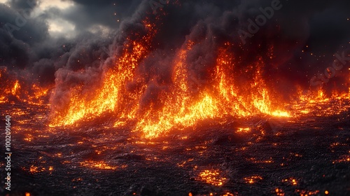 Fiery Inferno: A Dramatic Landscape of Fire and Smoke