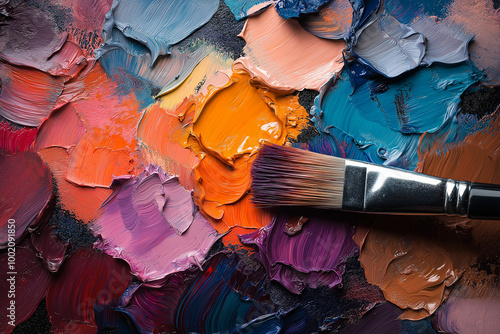 Professional-Grade Acrylic Paints and Brushes Arranged on a Palette for Artistic Versatility photo