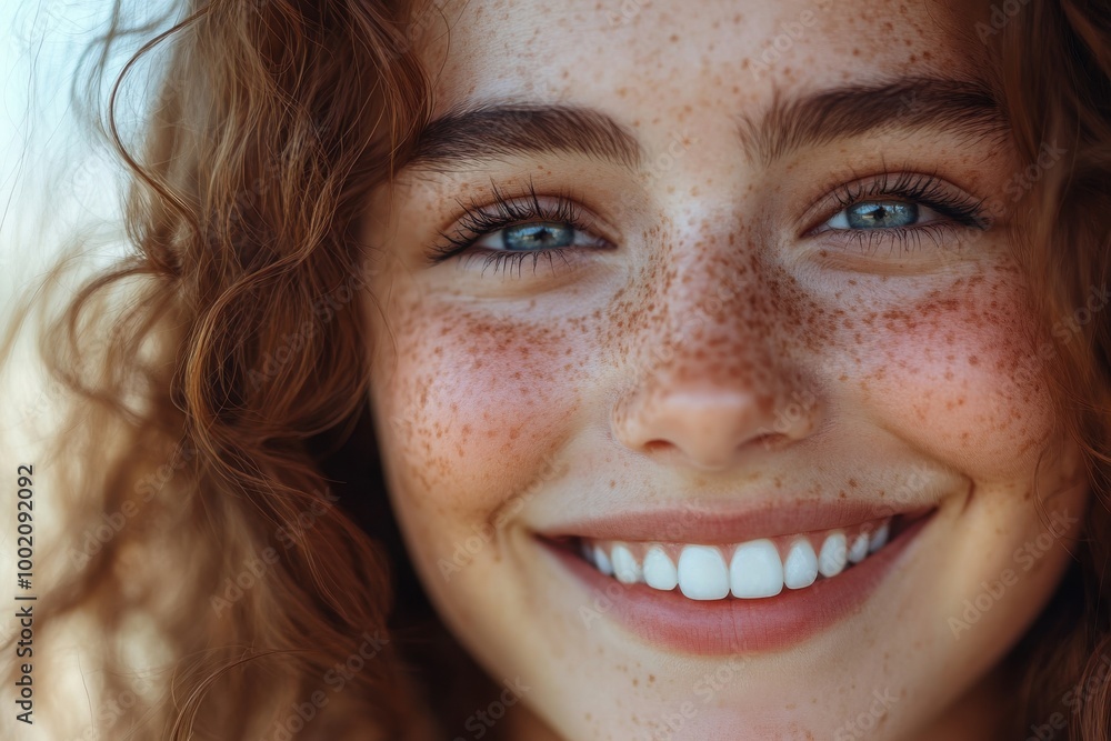 Radiant Smile with Freckles and Bright Blue Eyes Radiant Smile with Freckles and Bright Blue Eyes
