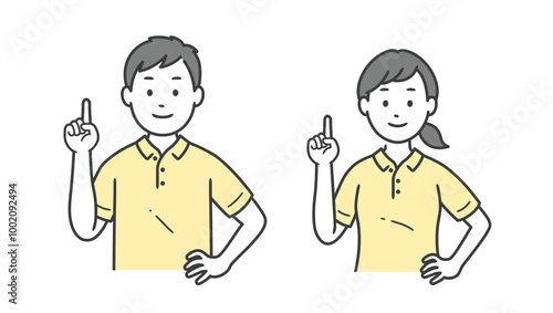 指差しをする介護士男女の上半身イラスト