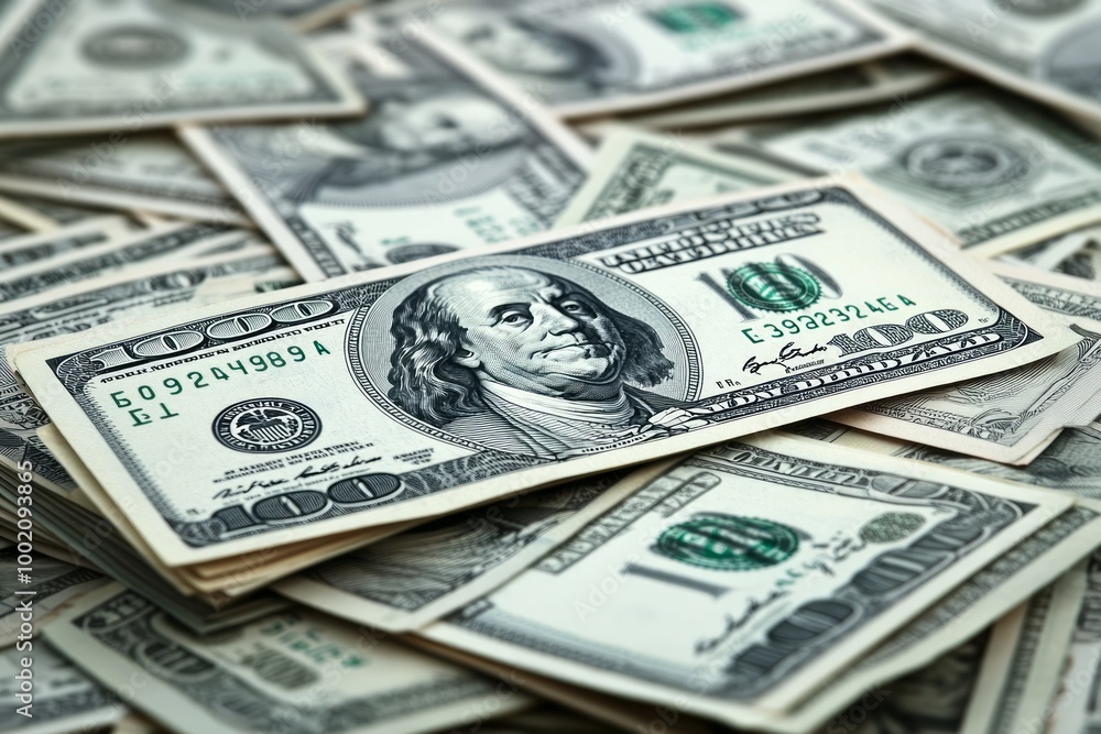 Close-up of a hundred-dollar bill featuring Benjamin Franklin. Close-up of a hundred-dollar bill featuring Benjamin Franklin.