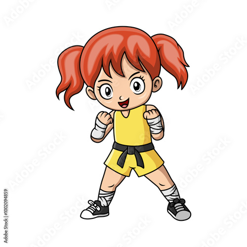 cute little girl practicing Muaythai