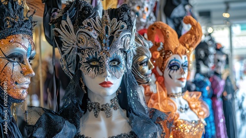 A creative display of unique and themed costumes showcased at a local costume store, drawing in enthusiastic shoppers photo