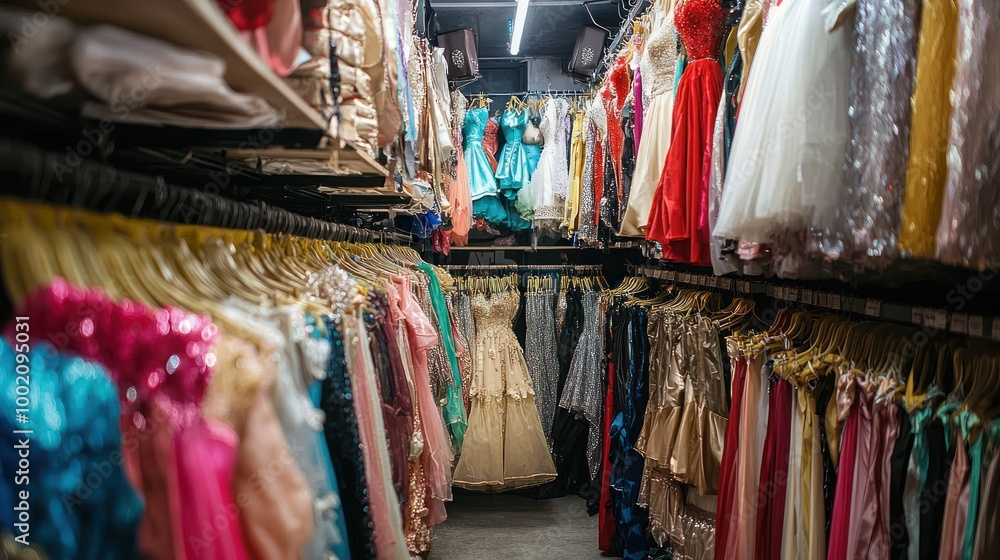 A bustling costume store filled with a wide range of outfits, from classic to modern, appealing to all ages and tastes A bustling costume store filled with a wide range of outfits, from classic to modern, appealing to all ages and tastes
