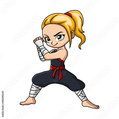 cute little girl practicing Muaythai