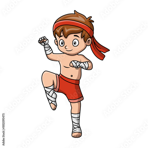 cute little boy practicing Muaythai