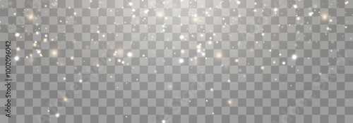 Magical light dust with a soft glow. Floating particles of light. A Christmas light effect with sparkling fairy dust shining on a transparent background. Vector illustration in PNG format