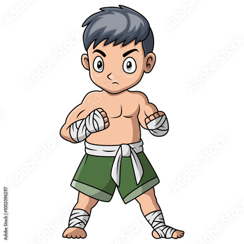 cute little boy practicing Muaythai