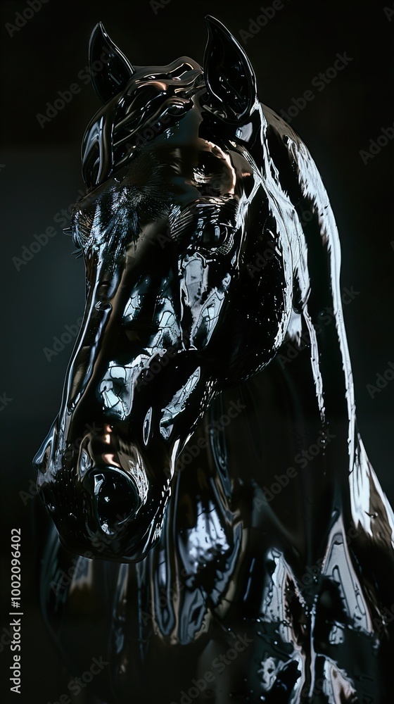 Black Horse Portrait: A Close-Up of a Shiny, Reflective Equine Black Horse Portrait: A Close-Up of a Shiny, Reflective Equine