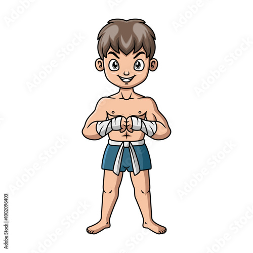 cute little boy practicing Muaythai