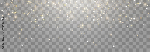 Magical light dust with a soft glow. Floating particles of light. A Christmas light effect with sparkling fairy dust shining on a transparent background. Vector illustration in PNG format