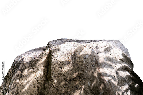 Cliff Rock mountain, Stone isolated on Transparent background, Large decorative garden rocky with natural leaf shadows on the stone pedestal. Clipping paths. photo