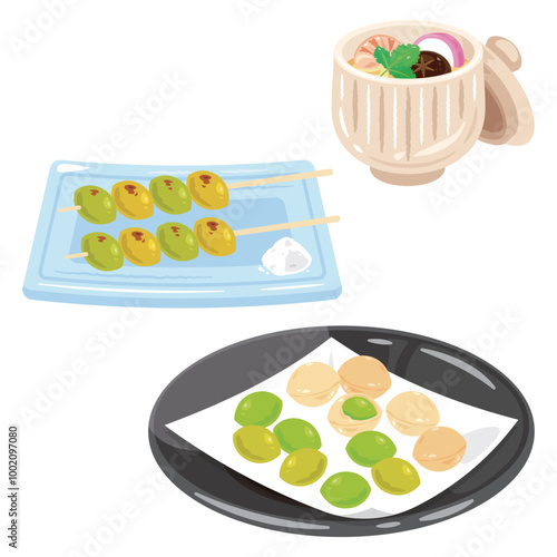 皿に盛られた銀杏と銀杏料理セット