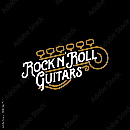 line rock and roll guitar head typography logo