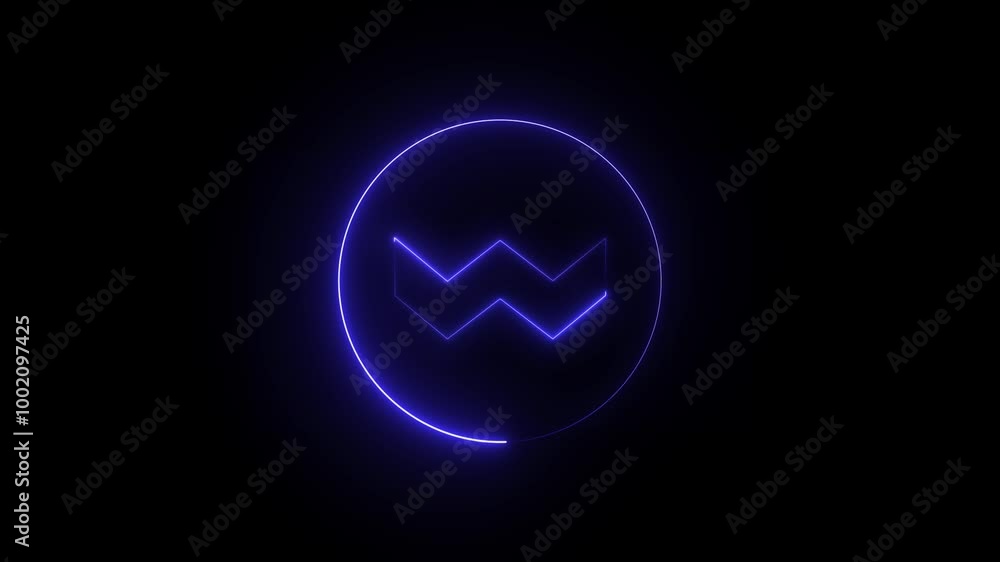 Glowing Neon Alphabet Symbol with blue color circle icon on Black Background. Glowing Neon Alphabet Symbol with blue color circle icon on Black Background.