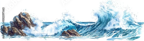 Beautiful ocean waves crashing on rocky coastline, showcasing the dynamic motion of water in a stunning coastal landscape.