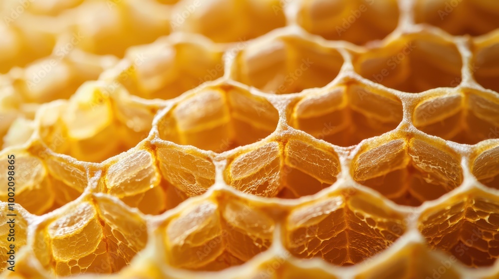 Close-up of honeycomb structure, showcasing intricate hexagonal patterns and golden hues, perfect for natural sweetness themes. Close-up of honeycomb structure, showcasing intricate hexagonal patterns and golden hues, perfect for natural sweetness themes.
