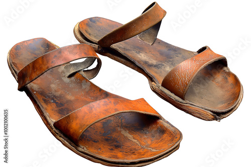 Mahatma Gandhi's simple sandals, isolated on a transparent background PNG	