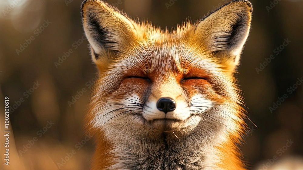 A Close-Up Portrait of a Red Fox with its Eyes Closed A Close-Up Portrait of a Red Fox with its Eyes Closed