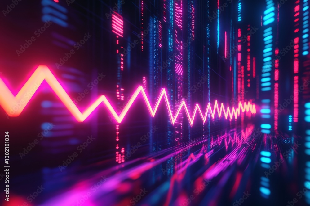 Glowing digital wave with upward arrows representing data growth. Glowing digital wave with upward arrows representing data growth.
