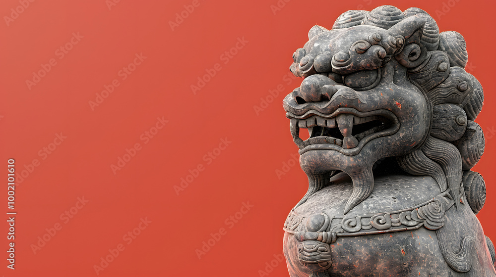 Statue of a dragon. dragon and lion dead statue on a red background. Statue of a dragon. dragon and lion dead statue on a red background.