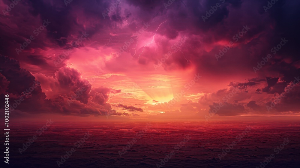 Fototapeta premium Lightning's abstract beauty pierces the storm. Thunder follows, showcasing the weather's strength.