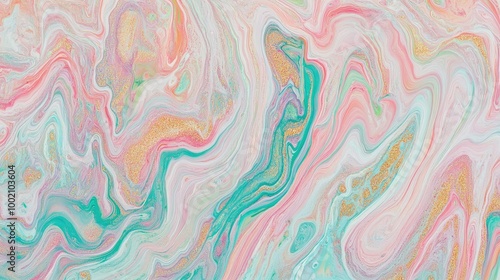Wallpaper Mural Abstract fluid acrylic painting with pastel colors, gold glitter, and dynamic wavy lines Torontodigital.ca