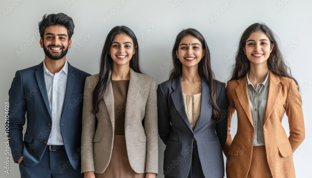 Group of business people smiling while standing in a line Group of business people smiling while standing in a line