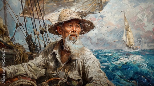 A Contemplative Sailor on the Open Sea photo