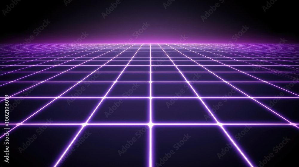 A digital neon grid with a vibrant purple glow, creating a retro-futuristic atmosphere A digital neon grid with a vibrant purple glow, creating a retro-futuristic atmosphere