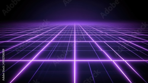 Wallpaper Mural A digital neon grid with a vibrant purple glow, creating a retro-futuristic atmosphere Torontodigital.ca