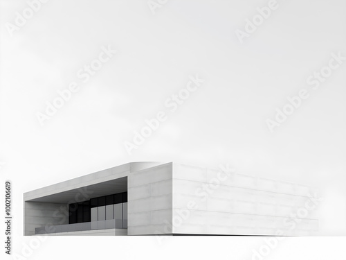 Exterior of modern office building on a white background. 