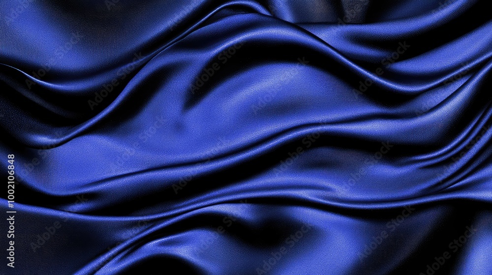 Fototapeta premium Luxurious blue satin fabric with soft, flowing folds creating a smooth and glossy texture, ideal for backgrounds, fashion, or textile design projects