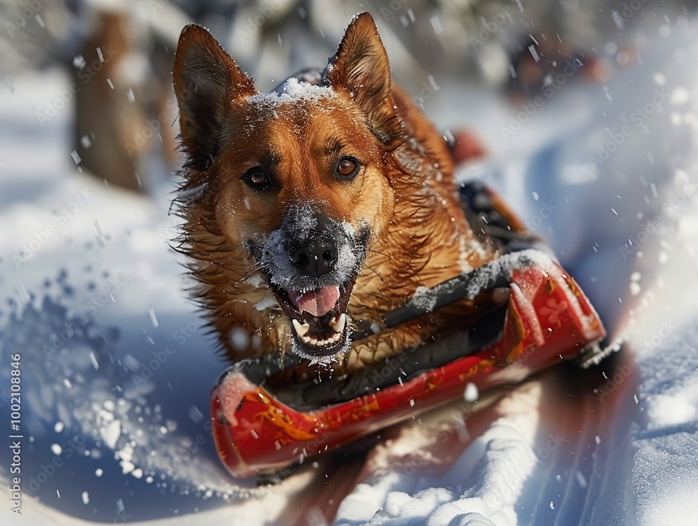 Smiling Sled Dog in Snowy Landscape Smiling Sled Dog in Snowy Landscape