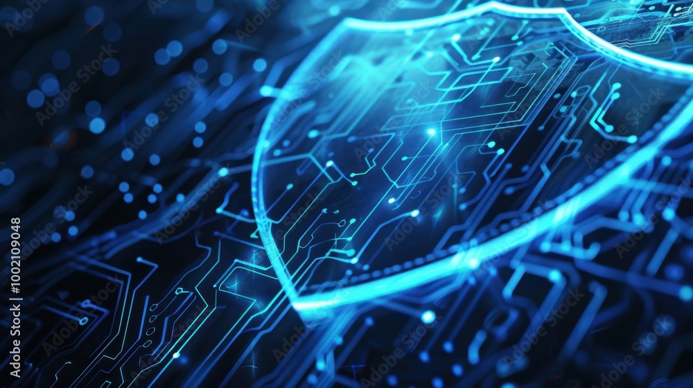 Fototapeta premium Digital Shield on Circuit Background Concept Art