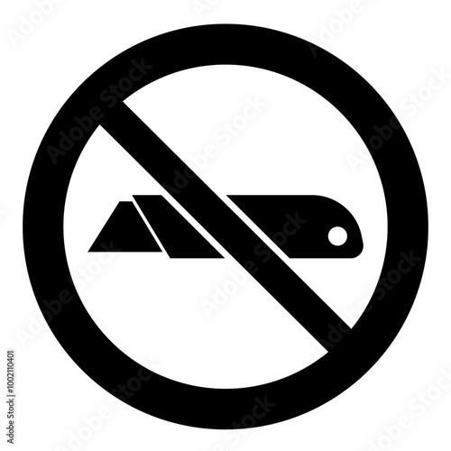 ISO prohibition safety signs symbol and pictogram only_no box cutter-do not use blades_black and white edition