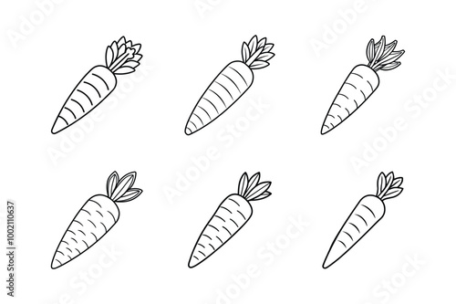 Vector black carrot, carrot icons set. Food vegetables line icon set carrot.