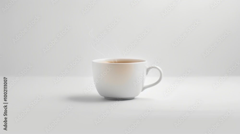 White Cup of Coffee with Steam on Minimalist Background White Cup of Coffee with Steam on Minimalist Background