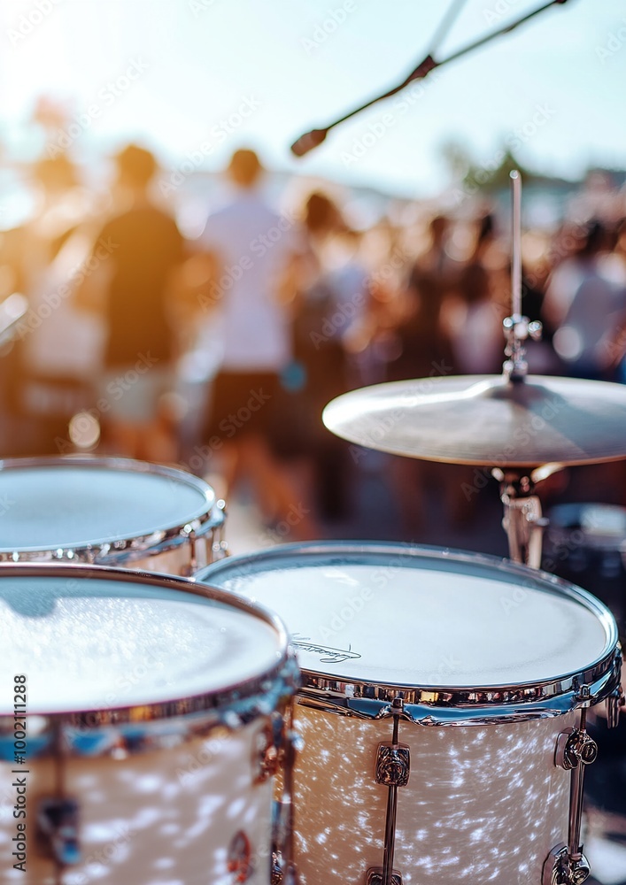 Obraz premium Drums on the street during the concert, close-up.