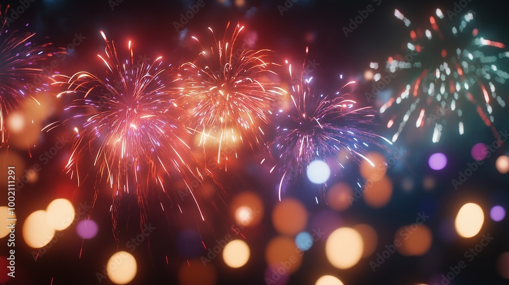 Fototapeta premium Colorful Fireworks Against Dark Background