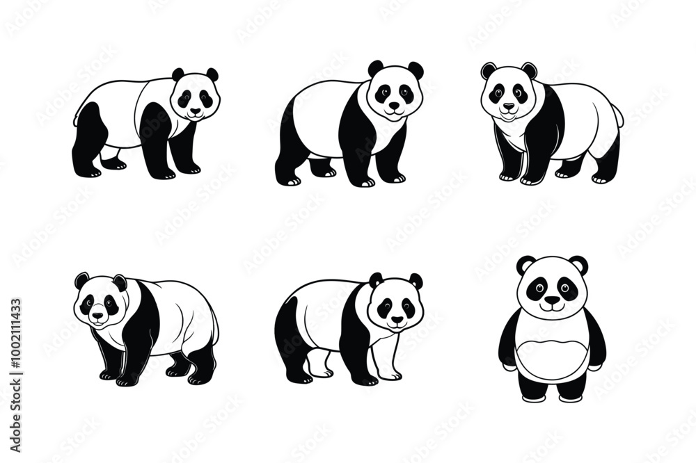 Obraz premium Panda icon silhouette vector set. Set of panda white background