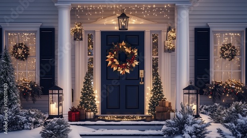 Navy Blue Front Door with Wreath